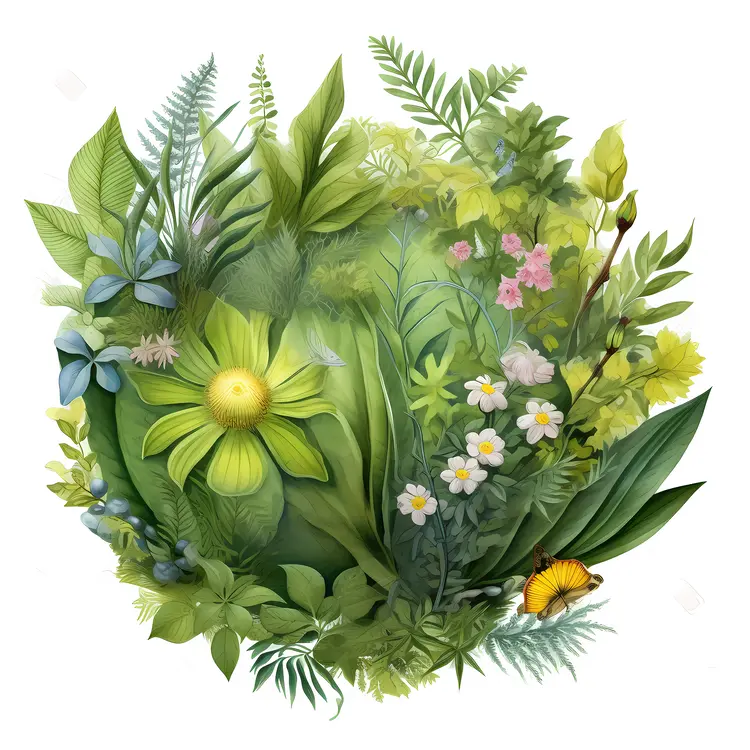 Floral Wreath Illustration with Greenery and Flowers