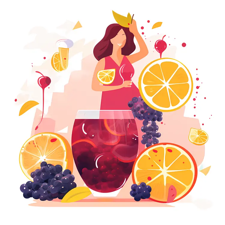 Red Sangria in a Glass with Fresh Fruits