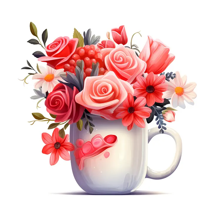 Beautiful Floral Mug with Red and Pink Flowers