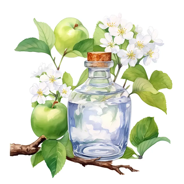 Glass Bottle with Flowers and Apples