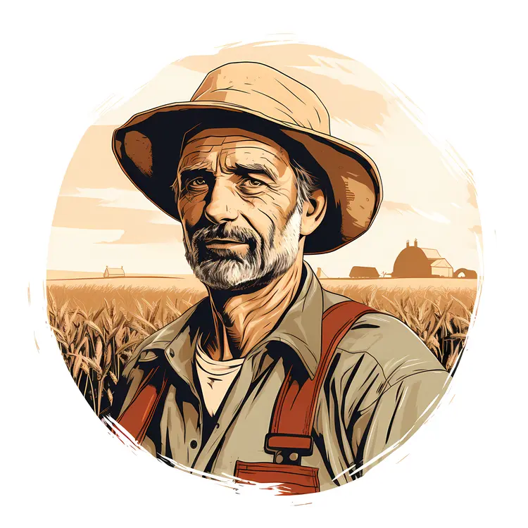Farmer in Field with Hat