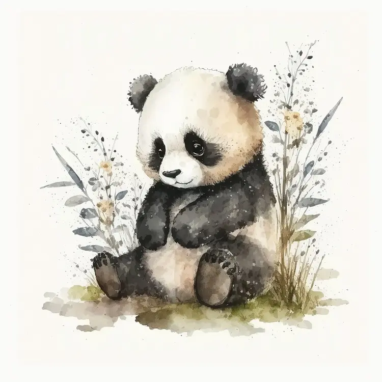 Cute Watercolor Panda Sitting in Nature