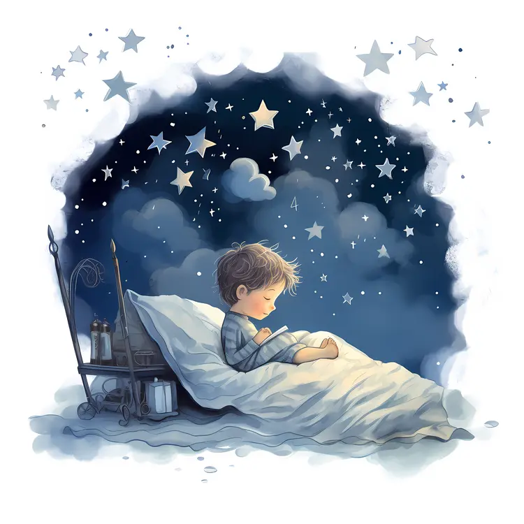 Boy Reading Under Starry Night Sky