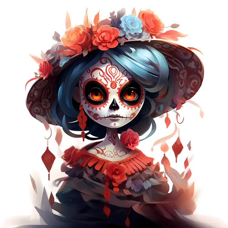 Skeleton Woman with Floral Hat