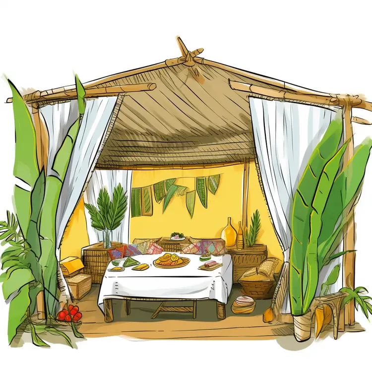 Cozy Tropical Hut with Dining Table