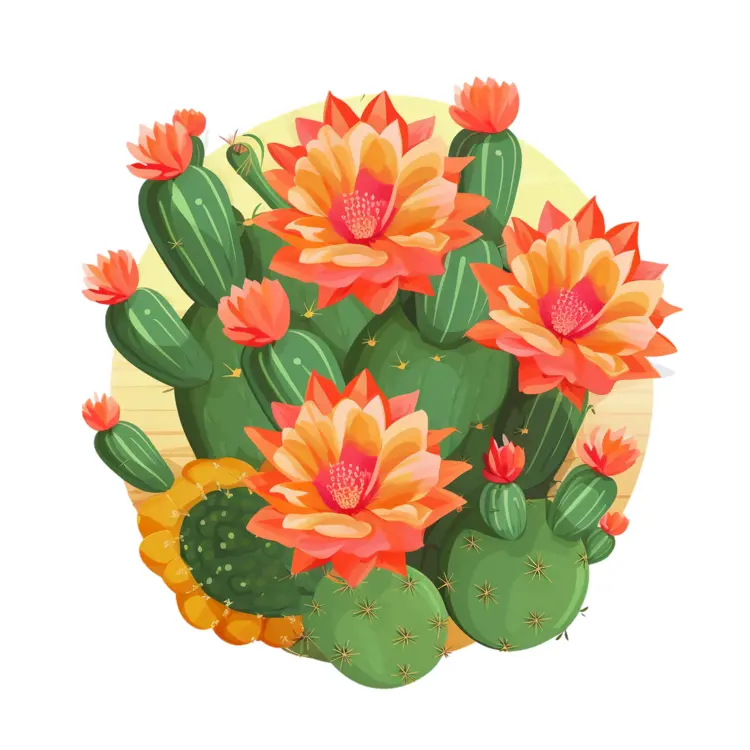 Cactus with Bright Orange Flowers
