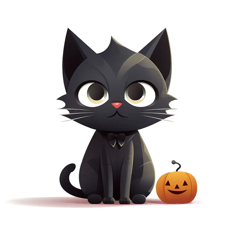 Cute Black Cat with Pumpkin for Halloween