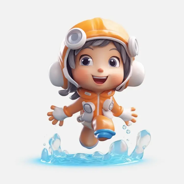 Cute Astronaut Character Splashing in Water