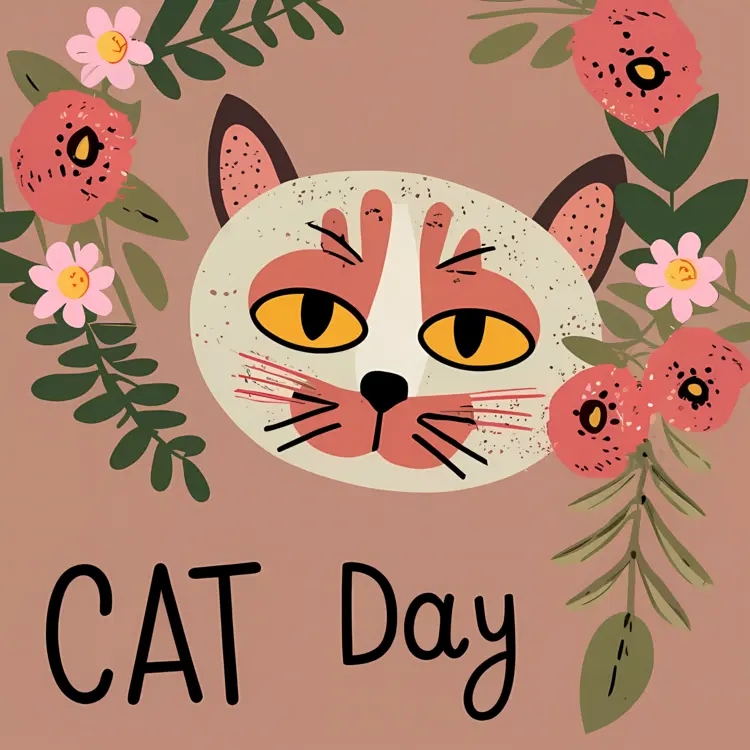 Cat Face with Flowers for Cat Day