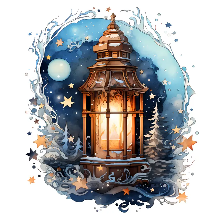 Bronze Lantern in Starry Night