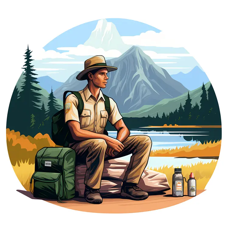Park Ranger Sitting by a Lake