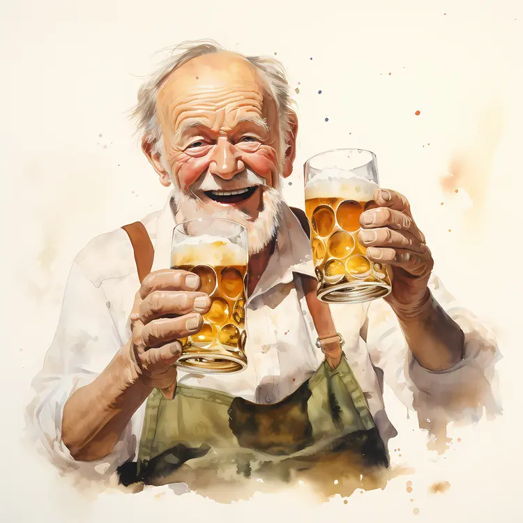 Old Man Holding Two Beer Glasses