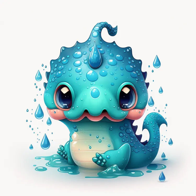 Cute Blue Dinosaur with Water Droplets
