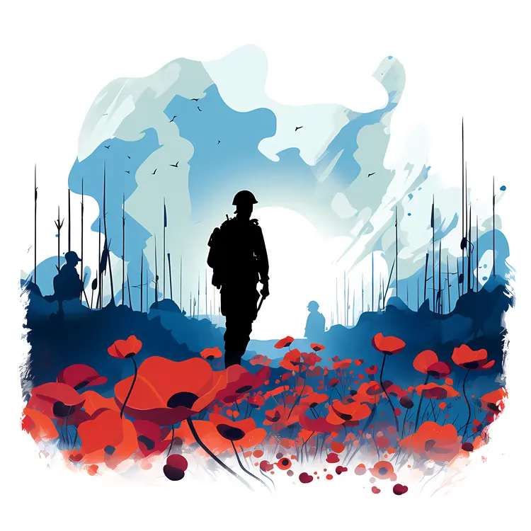 Soldier Walking through Poppy Field
