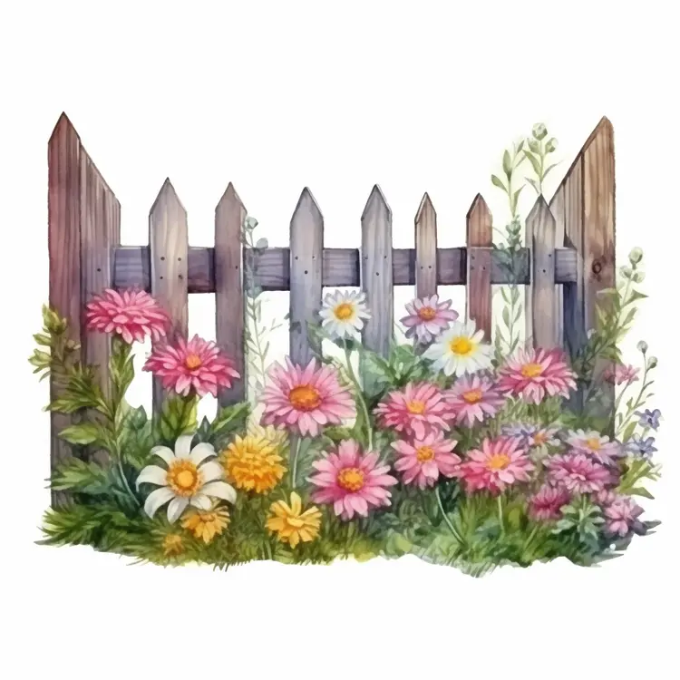 Wooden Fence with Pink and White Flowers