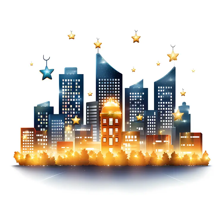 City Skyline with Star Decorations