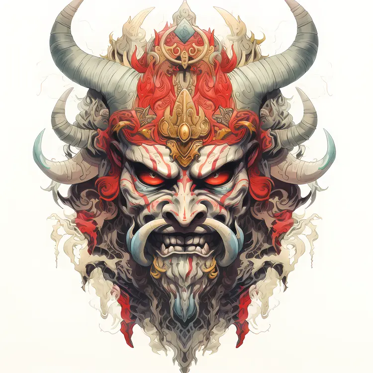 Intricate Demon Mask Illustration