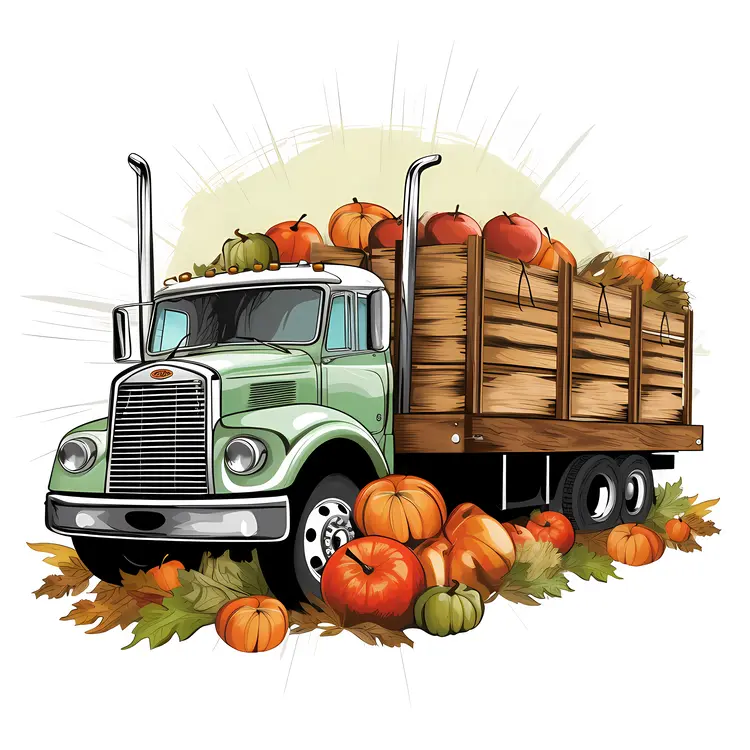 Truck with Pumpkins and Leaves
