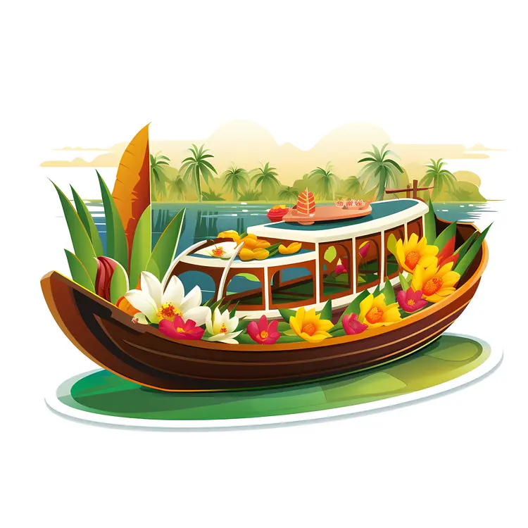 Beautiful Boat with Flowers in Tropical Scenery