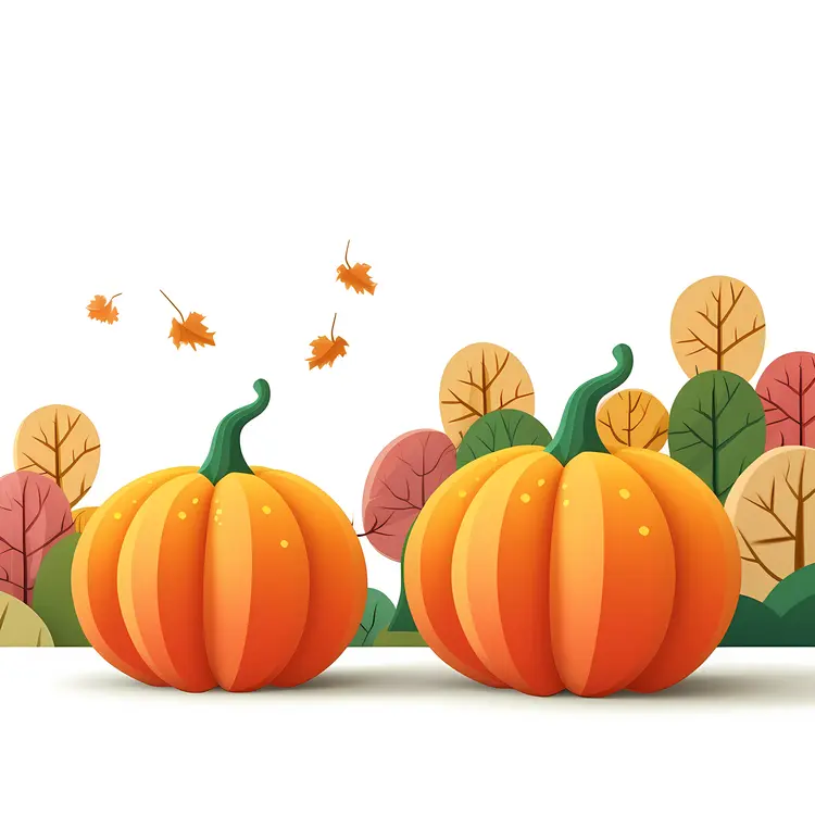 Two Pumpkins with Autumn Trees