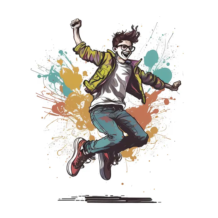 Energetic Boy Jumping with Colorful Background