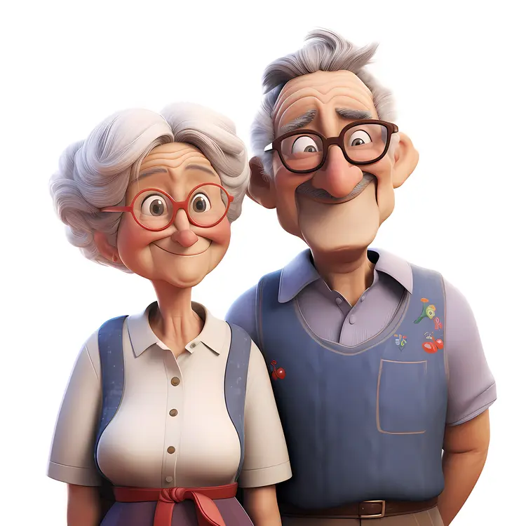 Happy Elderly Couple in Cartoon Style