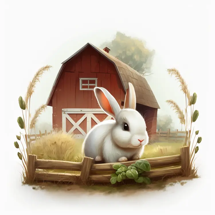 Cute White Rabbit on a Farm