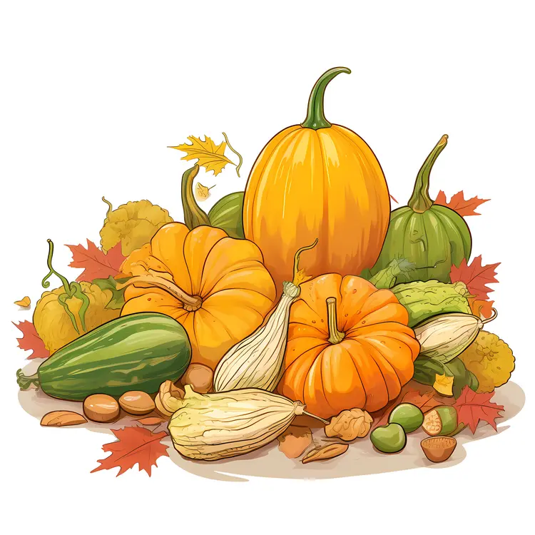 Colorful Pumpkin and Squash Harvest Illustration