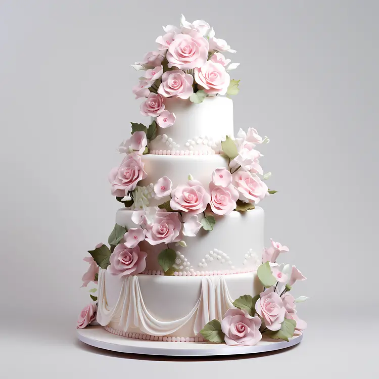 Elegant Pink Rose Wedding Cake