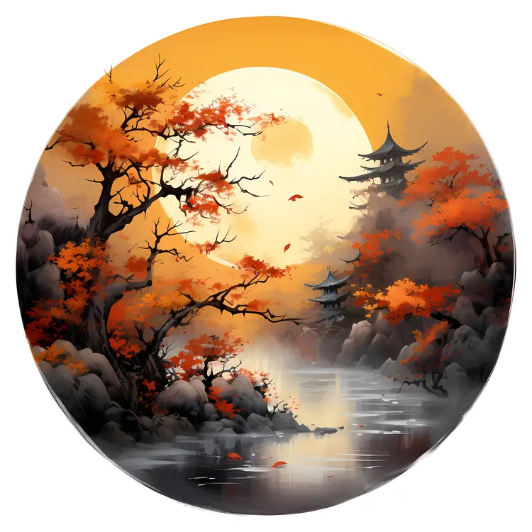 Autumn Landscape with Pagodas