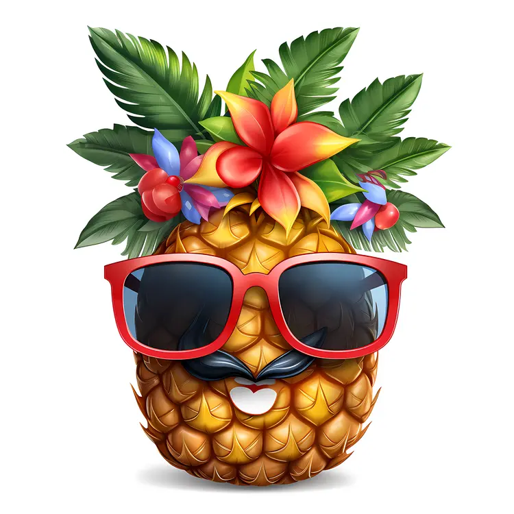 Cool Pineapple with Sunglasses and Flowers
