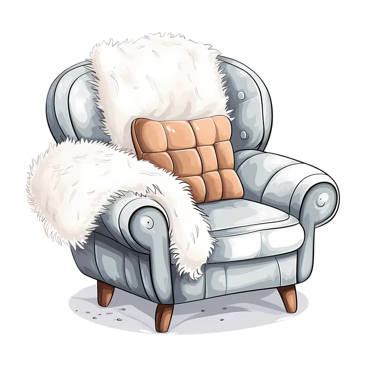 Comfortable Grey Armchair with Blanket and Cushion