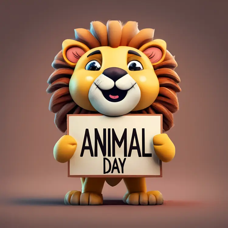 Lion with Animal Day Sign