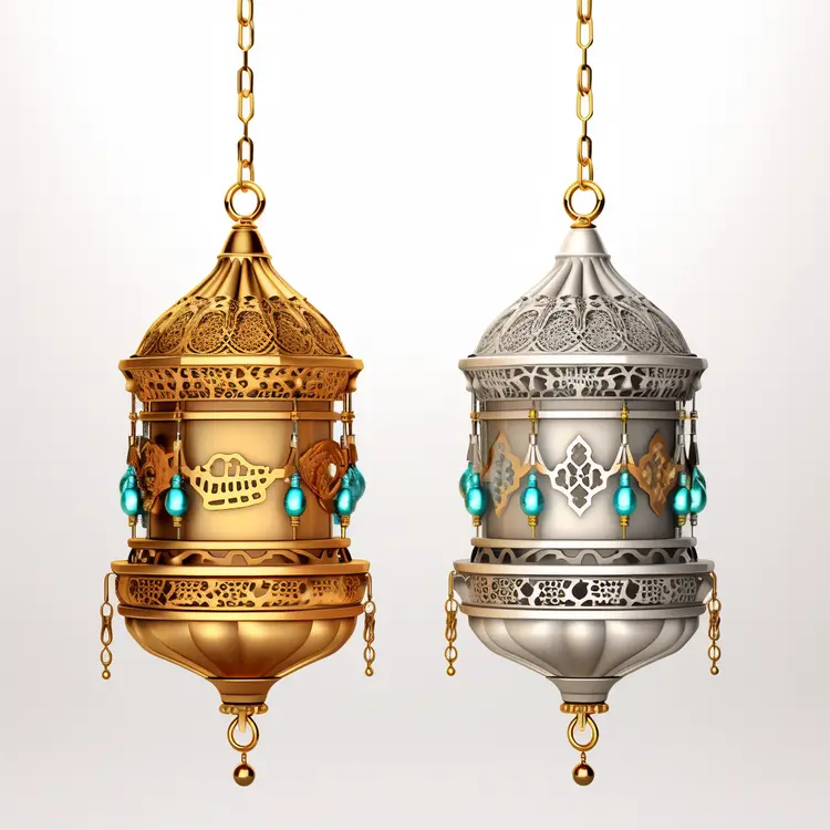 Ornate Gold and Silver Hanging Lanterns
