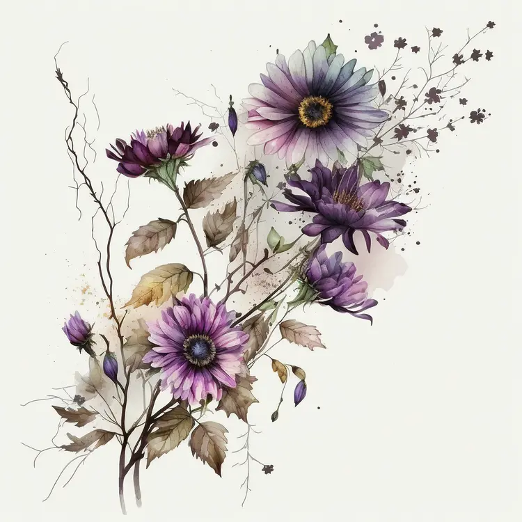 Beautiful Watercolor Purple Flowers Illustration