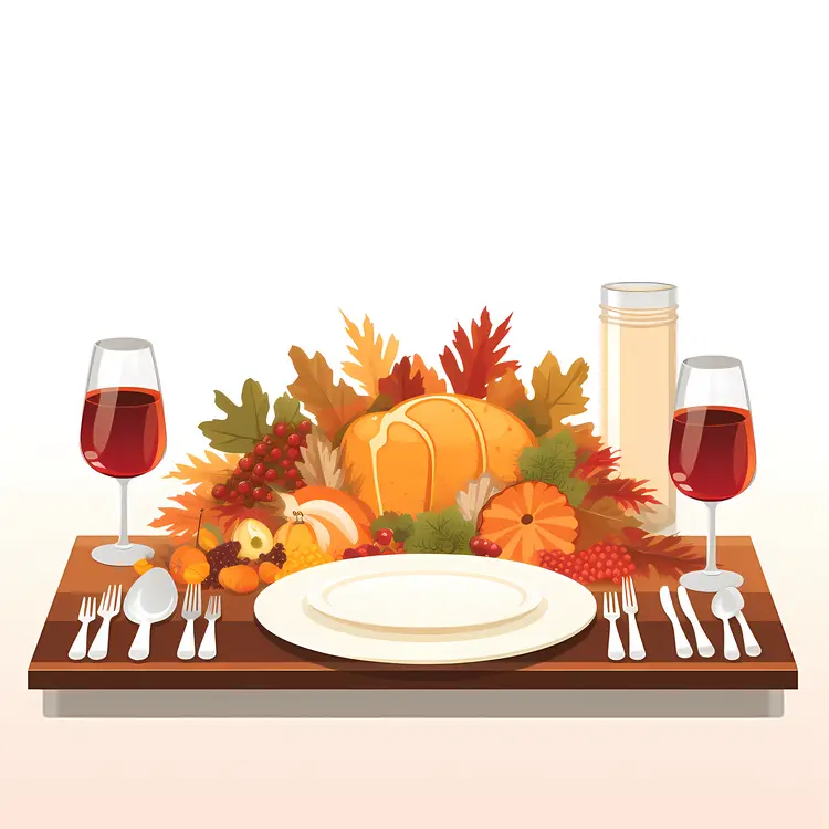 Pumpkin with Wine Glass and Autumn Leaves for Thanksgiving