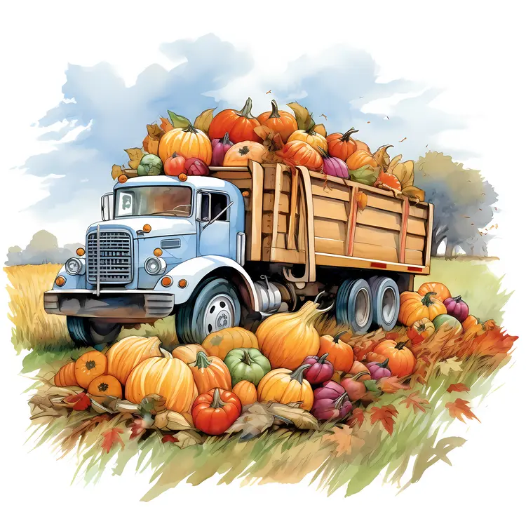 Truck Loaded with Colorful Pumpkins