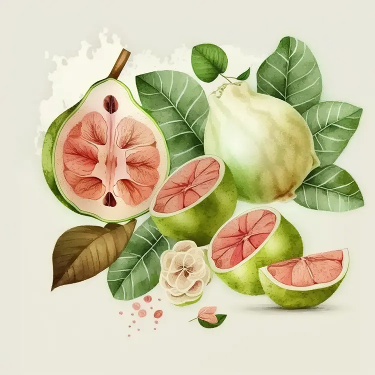 Fresh Green Guava Illustration with Leaves