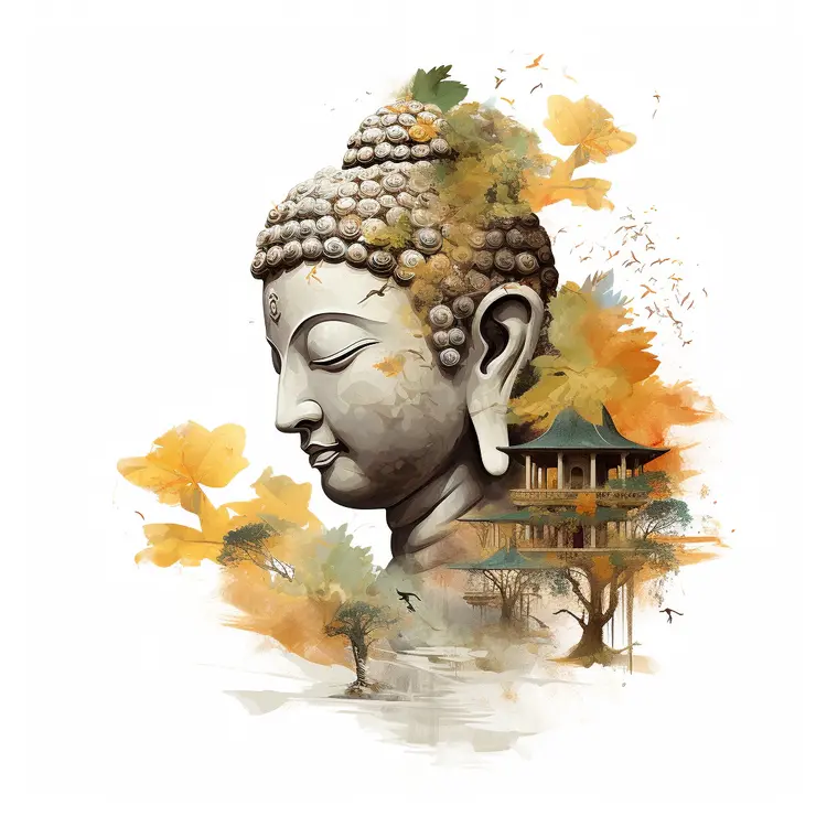 Serene Buddha Statue with Nature Elements