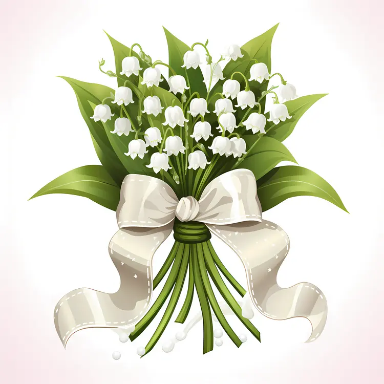 Beautiful Lily of the Valley Bouquet with Ribbon