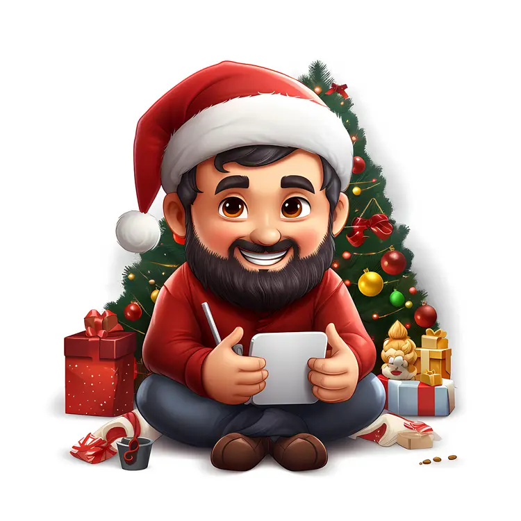 Santa Claus Writing a List by the Christmas Tree