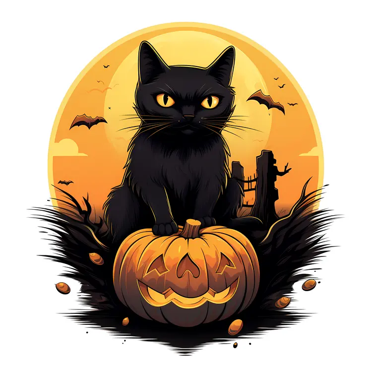 Black Cat with Pumpkin for Halloween