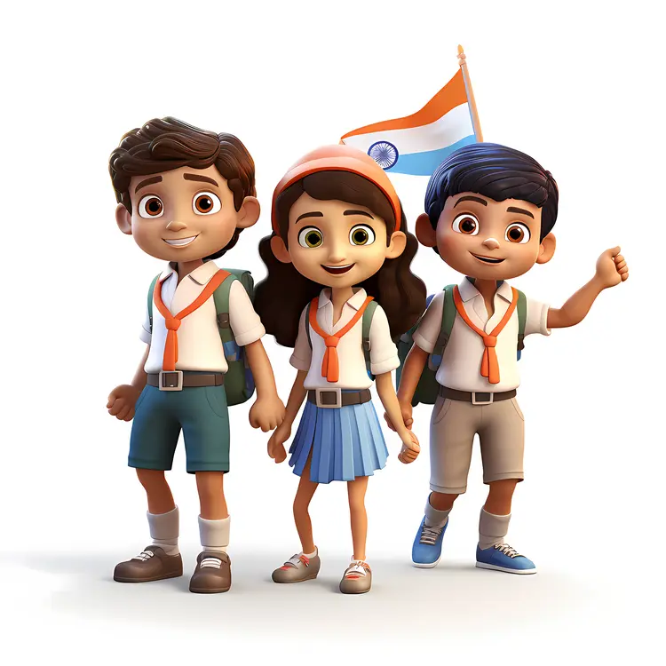 Group of Children Holding Indian Flag