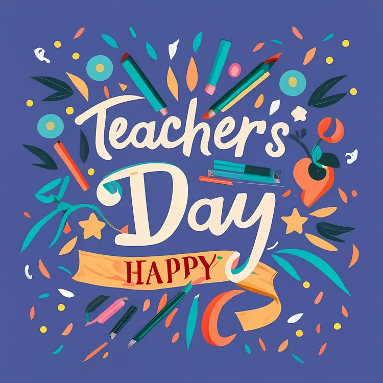 Happy Teacher's Day with School Supplies