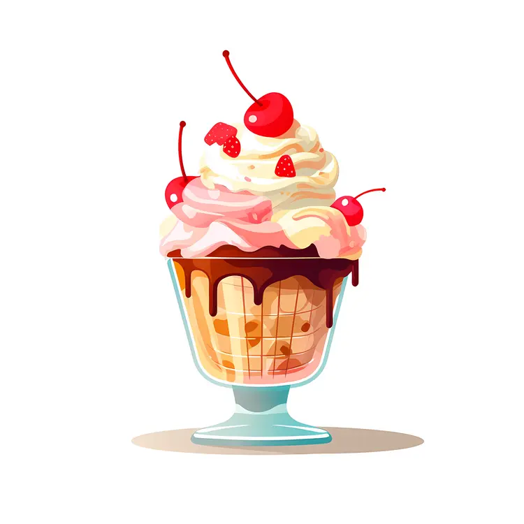 Delicious Ice Cream Sundae with Cherries and Whipped Cream