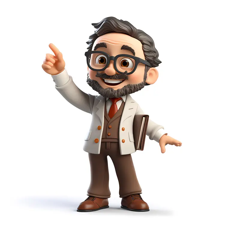 Cartoon Professor Pointing with a Book