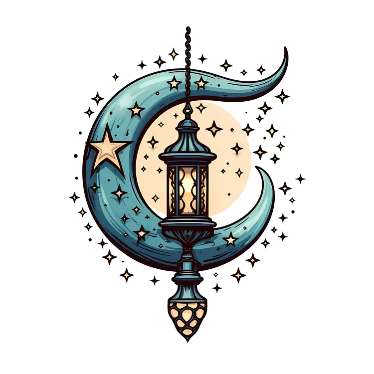 Artistic Lantern with Crescent Moon and Stars