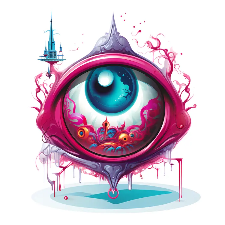 Surreal Abstract Eye with Tentacles and Futuristic Elements