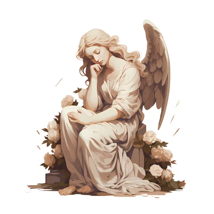 Serene Angel Statue with Floral Arrangement