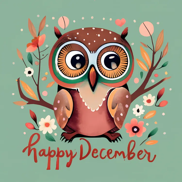 Cute Owl with Flowers and Branches